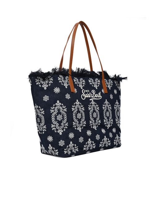 Borsa City regular in tessuto denim di cotone con ricamo sangallo e frange Mc2 Saint Barth | CBF000101773L